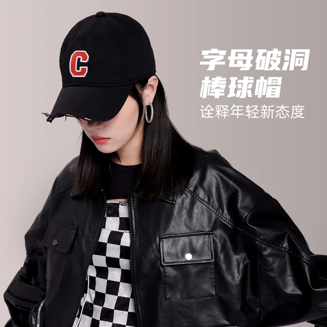 Cacuss户外休闲C标软顶字母破洞撞色棒球帽BQ220594