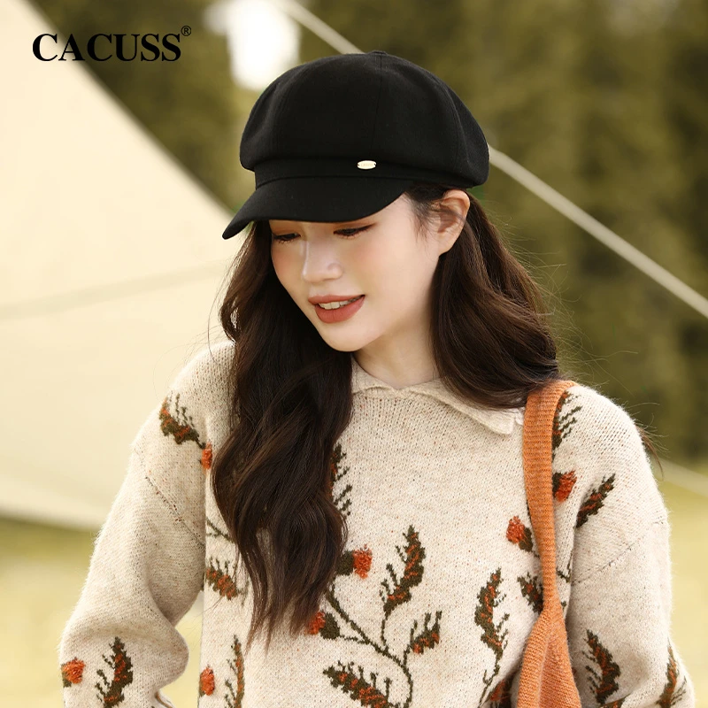 【甄选】Cacuss帽子女秋冬棉质贝雷帽韩版画家帽日系复古大头围保暖