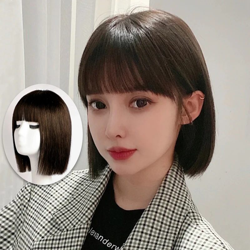 唐妮波波头假发短发全头套女修脸时尚齐刘海一刀切假发套真人头发