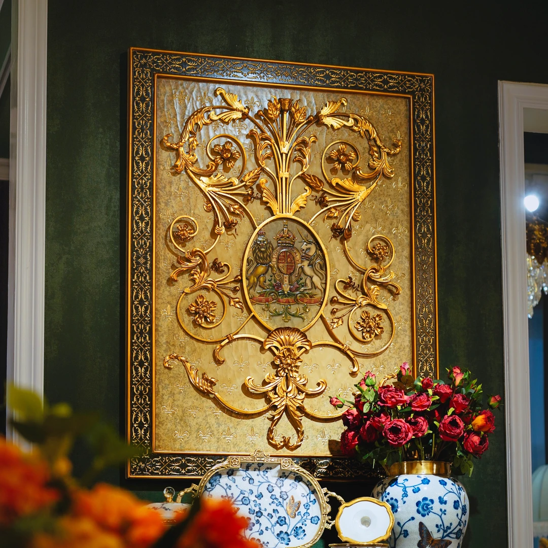 派力斯竖款铁艺立体金色复古工艺画高端家用装饰画客厅玄关画