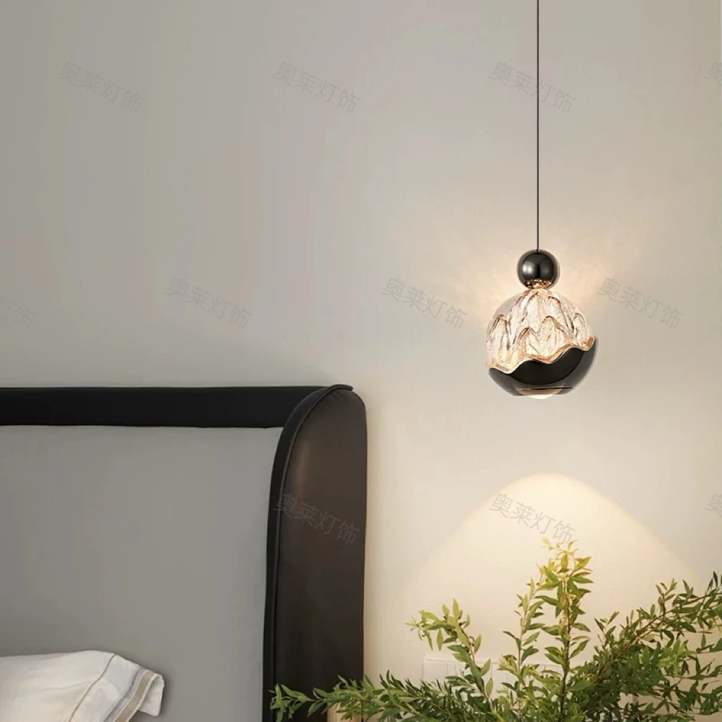 轻奢极简雪山艺术卧室床头小吊灯可升降触摸玄关个性创意床头吊灯