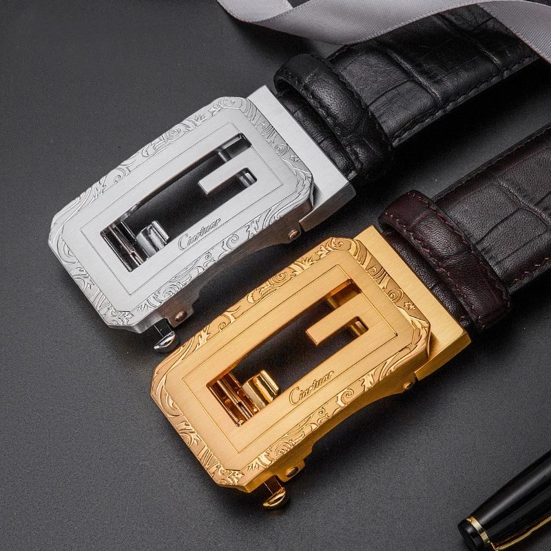 卡西亚3.5铜扣雕花G裤腰带男自动扣皮带男真皮男士腰带