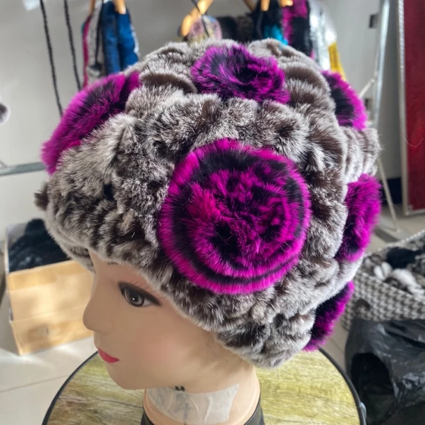 冬天女秋冬季保暖獭兔毛皮草冬天百搭中老年妈妈护耳玫瑰帽