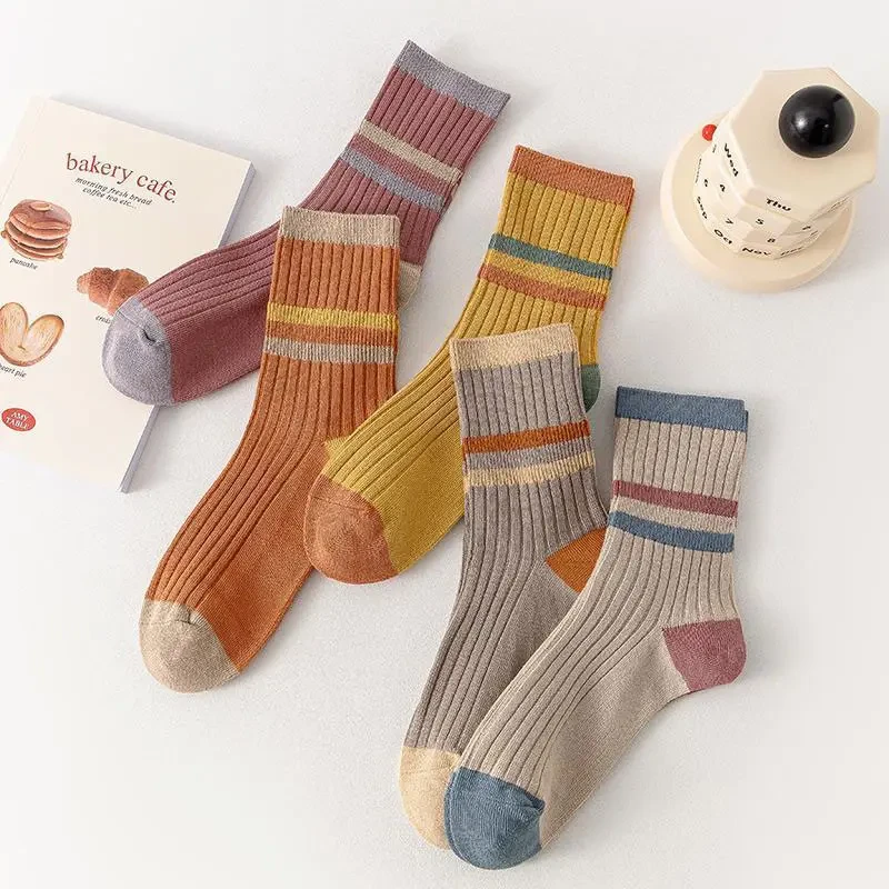 （新店冲量）袜子女士春秋季中筒袜韩版时尚条纹百搭长筒袜dg