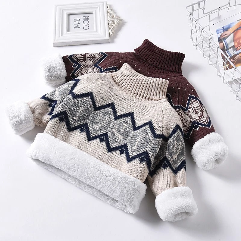 儿童加绒加厚高领毛衣男女中大儿童针织打底衫宝宝婴儿保暖衣外套