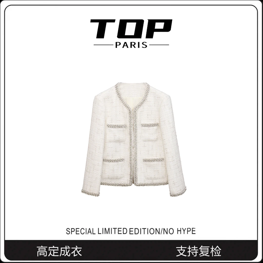 『TOP』时尚气质四口袋珍珠包边轻奢重工上衣女外套-6843