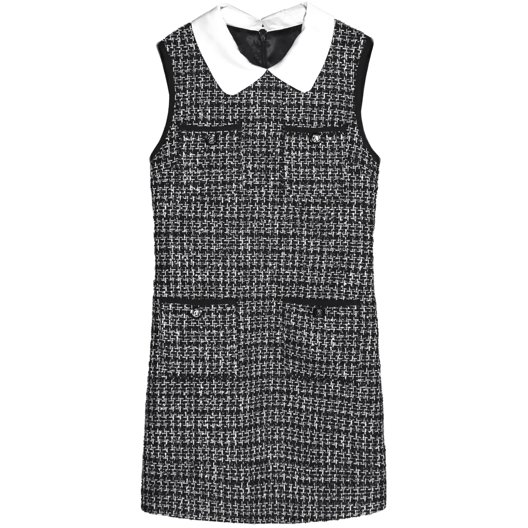 『TOP』缪家新款女士娃娃领口袋饰格纹时尚气质小香风连衣裙-1129