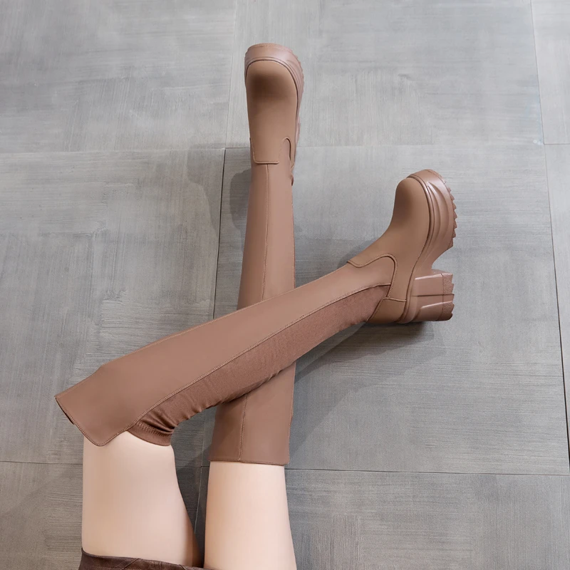 【萝莉公主10CM增高跟】过膝长靴女秋冬小个子高筒骑士靴显瘦不掉筒