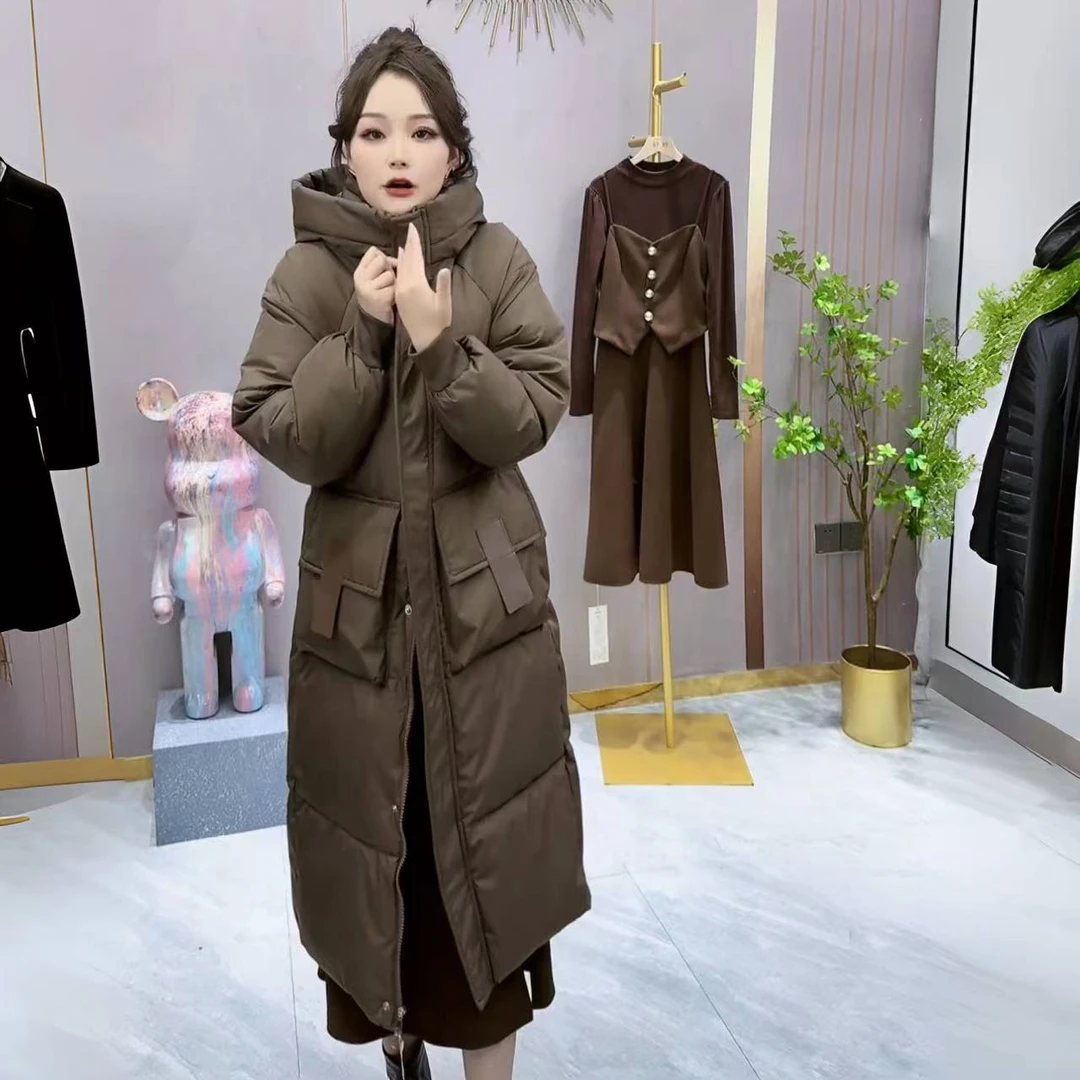 秋冬潮流美拉德中长款过膝面包服加厚宽松外套冬季时尚棉服9807