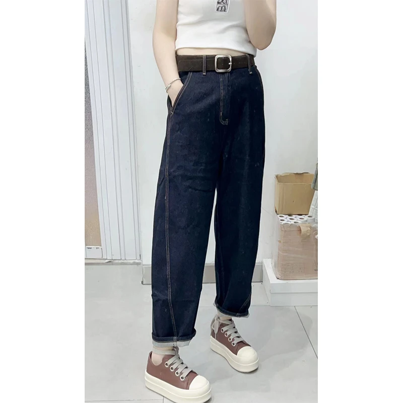 JING2024秋季新款6713洋气显瘦牛仔裤女裤高腰卷边老爹裤