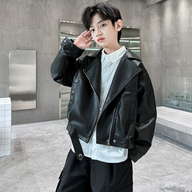 男童韩版皮衣短款儿童帅气春秋外套大童宽松洋气男孩秋装夹克潮流