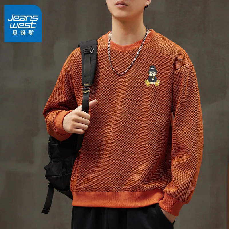 真维斯潮牌卫衣男款秋季时尚印花圆领套头休闲百搭男士长袖上衣服