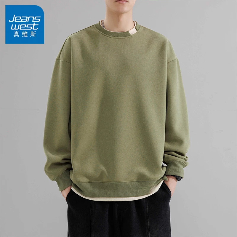 真维斯春秋潮流男士简约圆领卫衣宽松百搭休闲长袖套头秋季男上衣