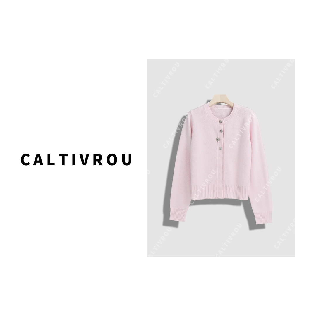 Caltivrou浮动心跳~设计感金属钻扣圆领针织衫-Y12614-X