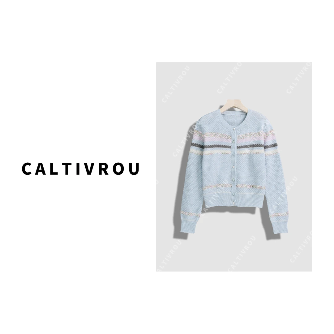 Caltivrou马卡龙~时尚撞色显瘦打底上衣长袖宽松针织开衫Y13305-X