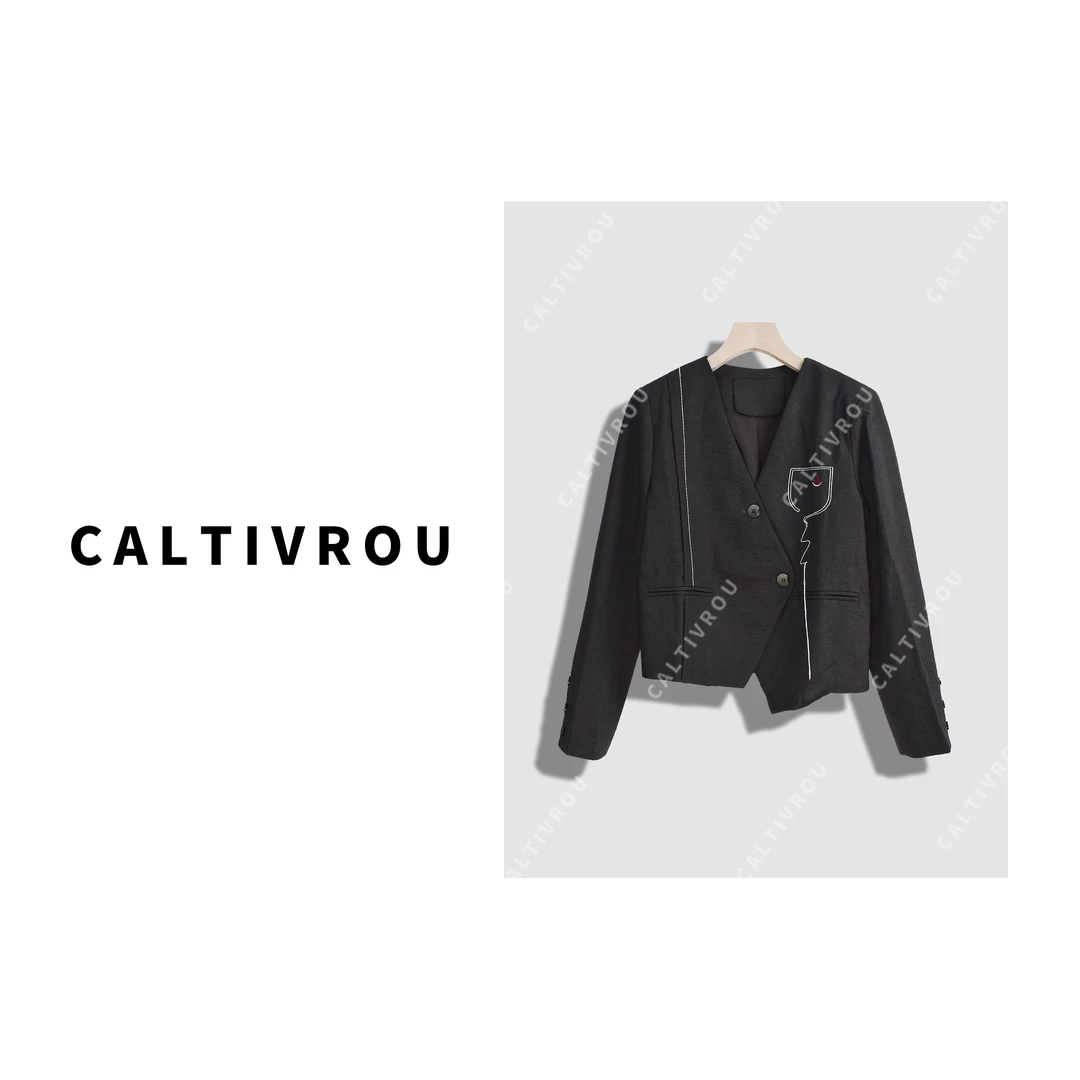 Caltivrou抽象几何~设计感简约西装外套-Y12483-X