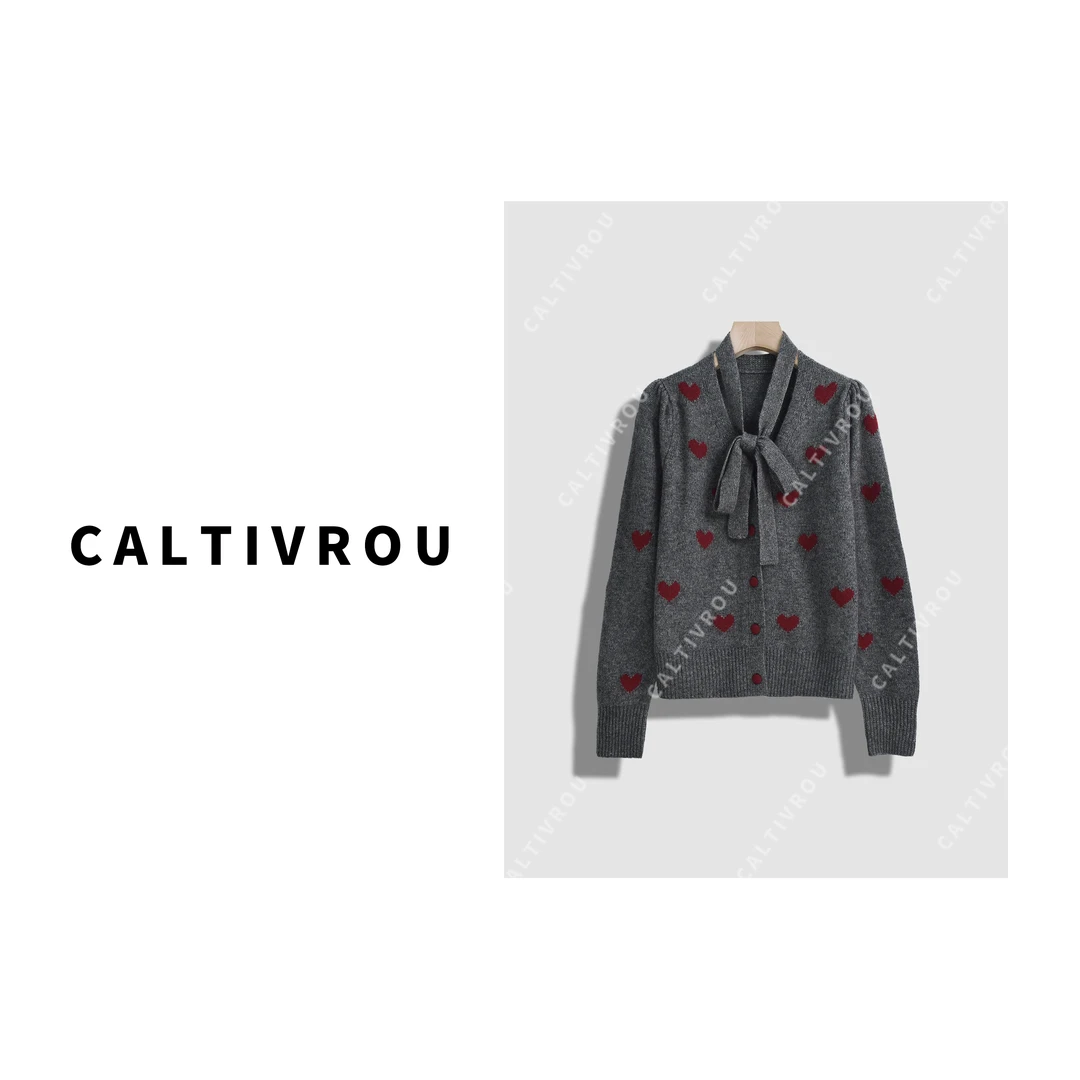 Caltivrou秋日精灵~爱心刺绣毛衣开衫女外搭设计针织外套Y13357-X