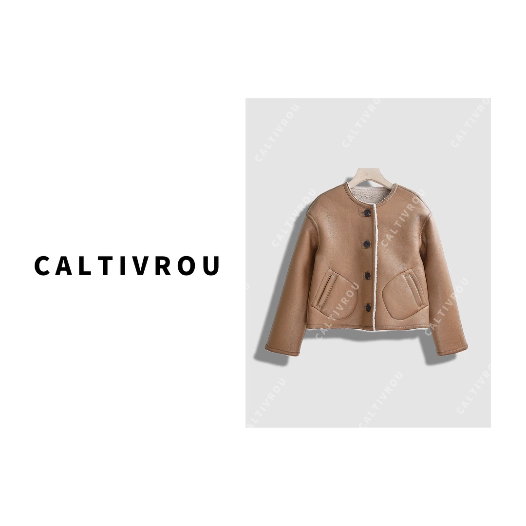 Caltivrou【现货】复古一排扣皮毛一体外套-A875-Y8327