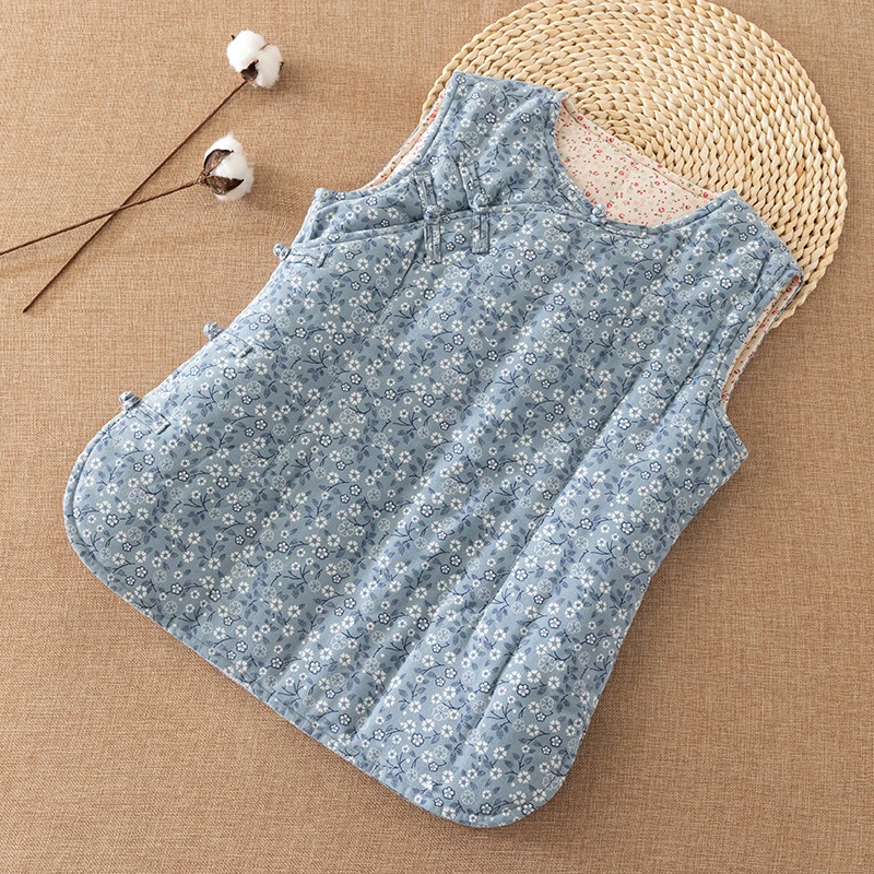 棉花中式盘扣马甲女 中国风复古马夹修身 文艺范坎肩背心内胆冬