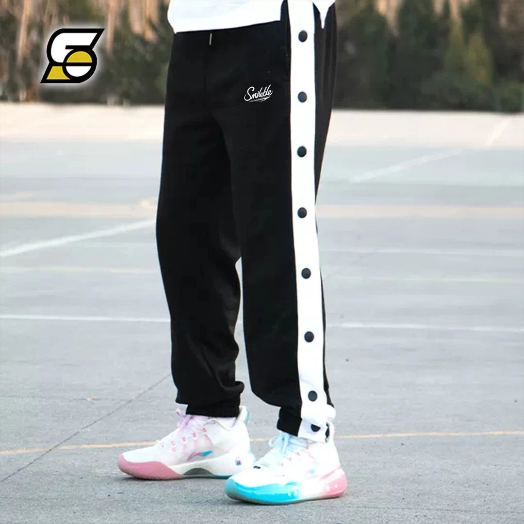 Smileble运动全开篮球排扣训练卫裤宽松休闲束脚针织长裤子男女潮