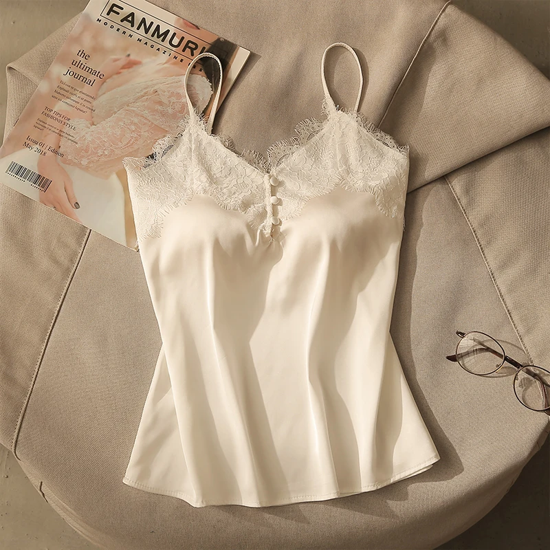 法式缎面高级感设计小众蕾丝花边性感吊带背心女内搭打底外穿上衣
