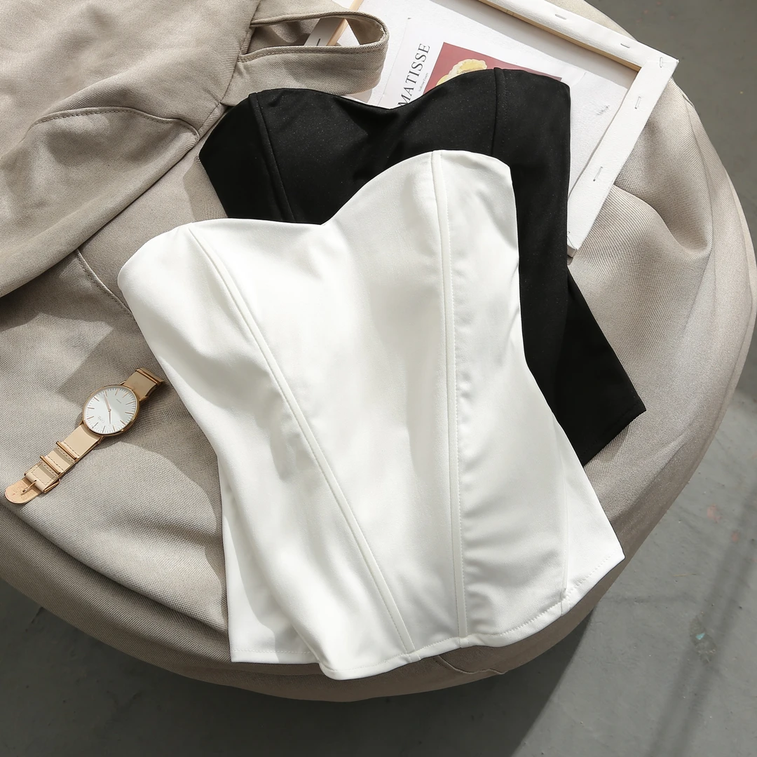 法式鱼骨吊带背心女内搭带胸垫外穿时尚性感时尚抹胸上衣辣妹穿搭