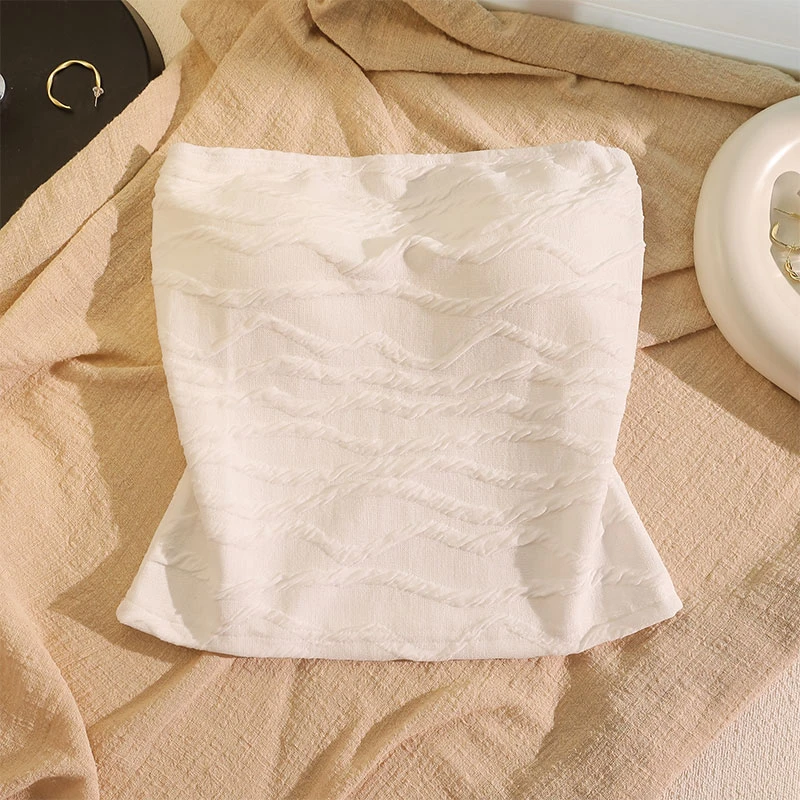 水波纹吊带背心女夏一字美背露肩小众高级感设计性感辣妹抹胸上衣