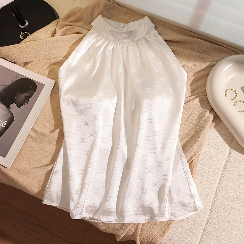 法式印花吊带背心女夏季白色蕾丝休闲百搭宽松舒适设计感辣妹上衣