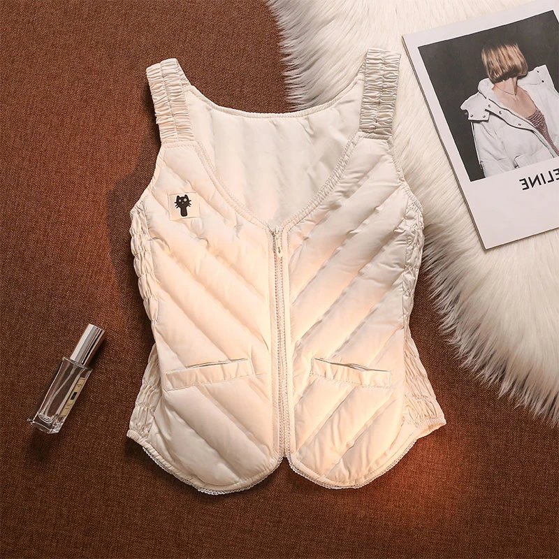 保暖羽绒马夹背心女塑性修身显瘦轻薄保暖V领简约设计无袖上衣