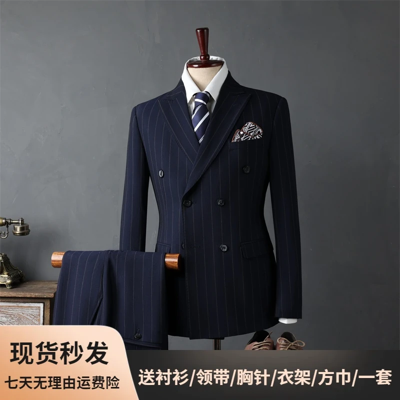 意式双排扣男士西服套装新款职业商务休闲新郎结婚
