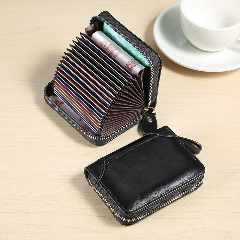 新款防盗刷卡包男士高级防消磁多卡位大容量驾照小巧卡套拉链钱包