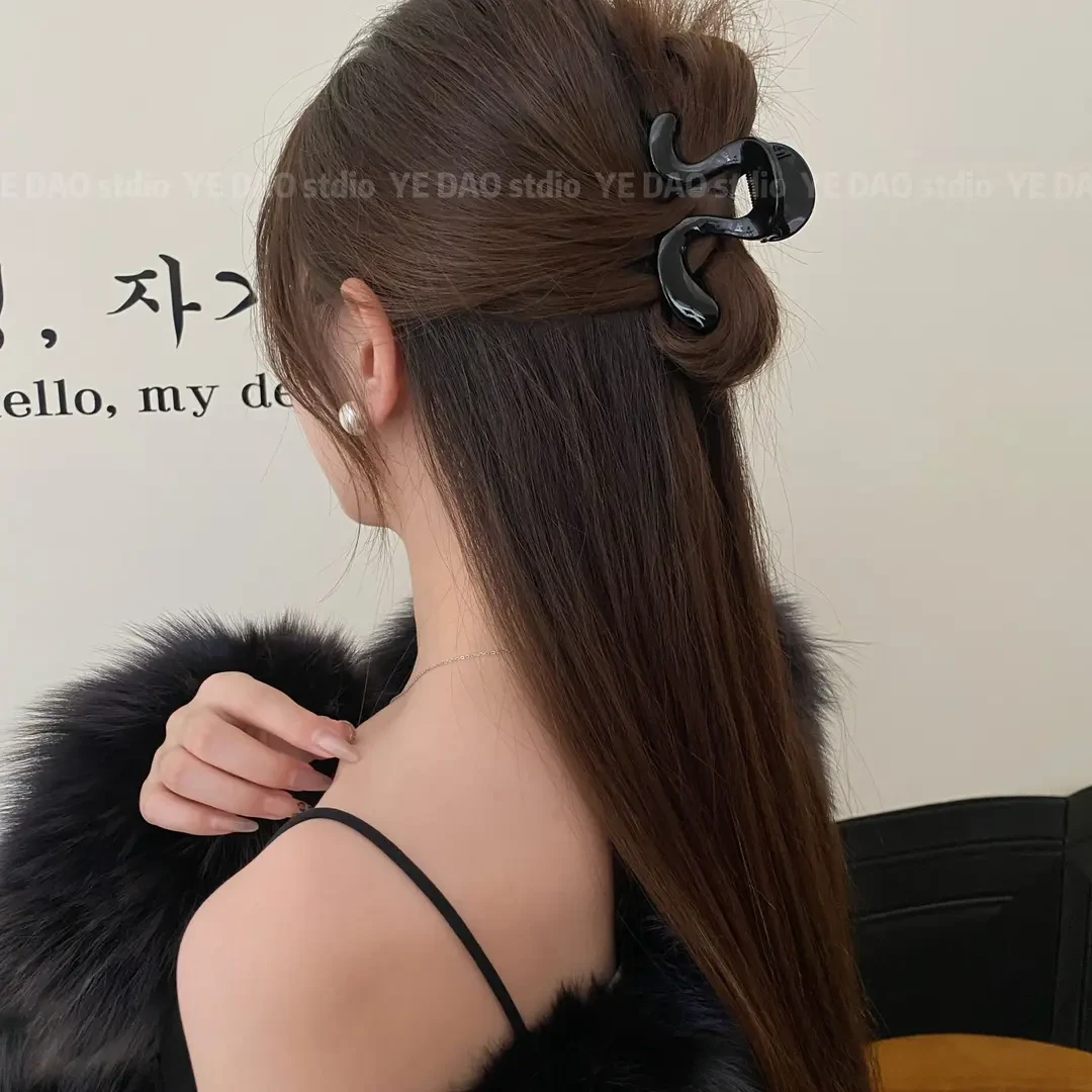 E松弛感秋冬新款波浪新款百搭半扎高级感后脑勺发饰发卡夹子头饰