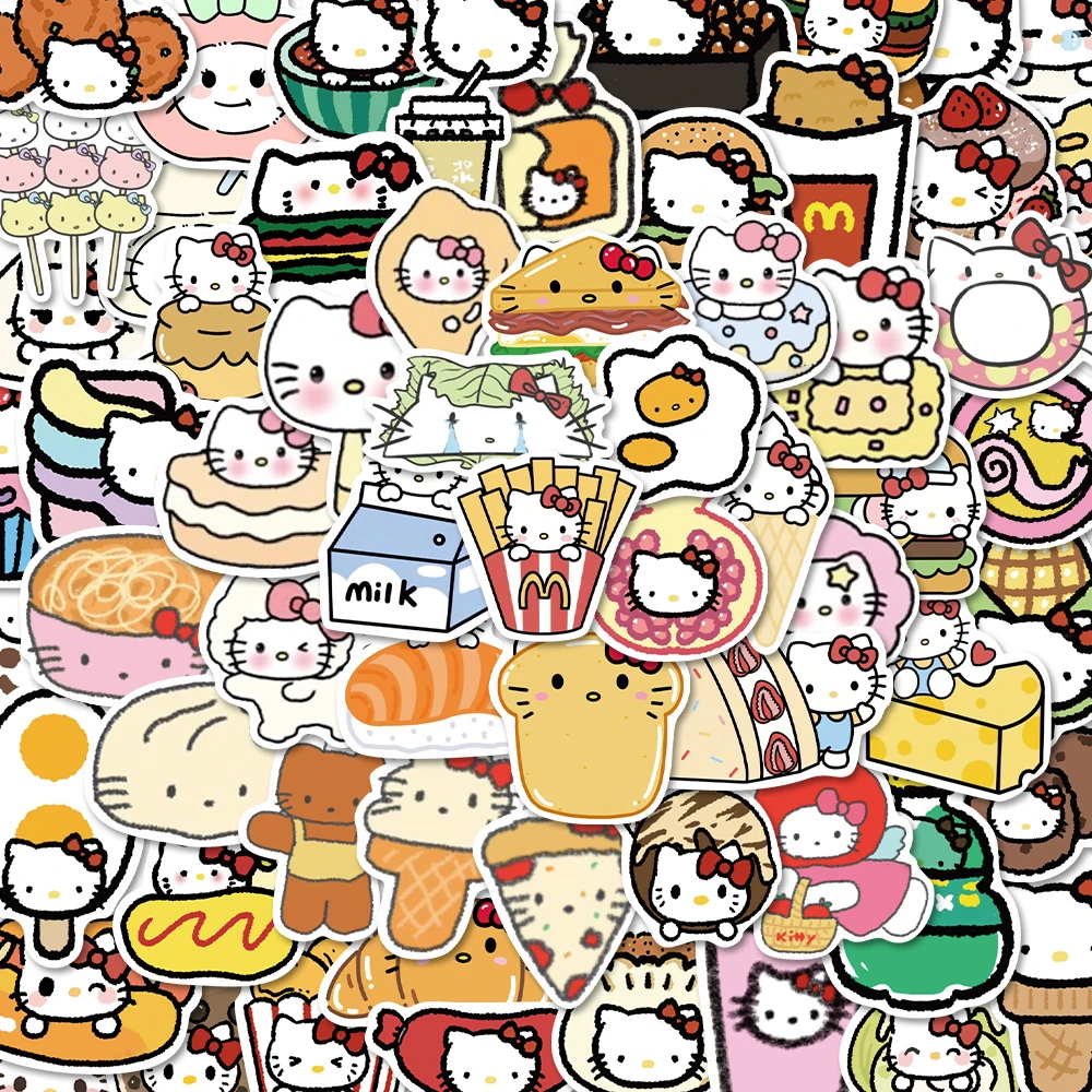 美食kitty贴纸卡通ins装饰手绘kt手账可爱封口贴墙贴手机贴画防水