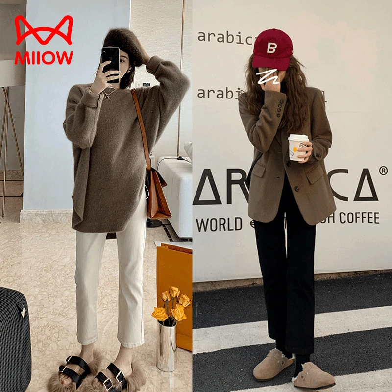 MiiOW/猫人孕妇直筒裤秋冬外穿长裤显瘦烟管裤加绒加厚九分休闲裤