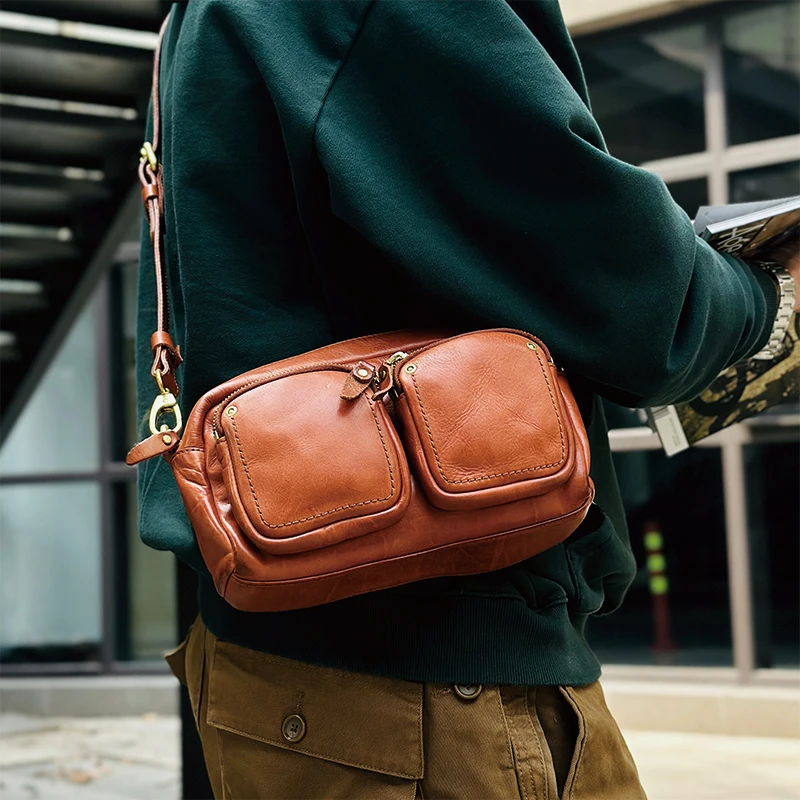 【26*13*8】0.5/ 真皮男士随身包个性牛皮拉链多功能单肩斜挎包