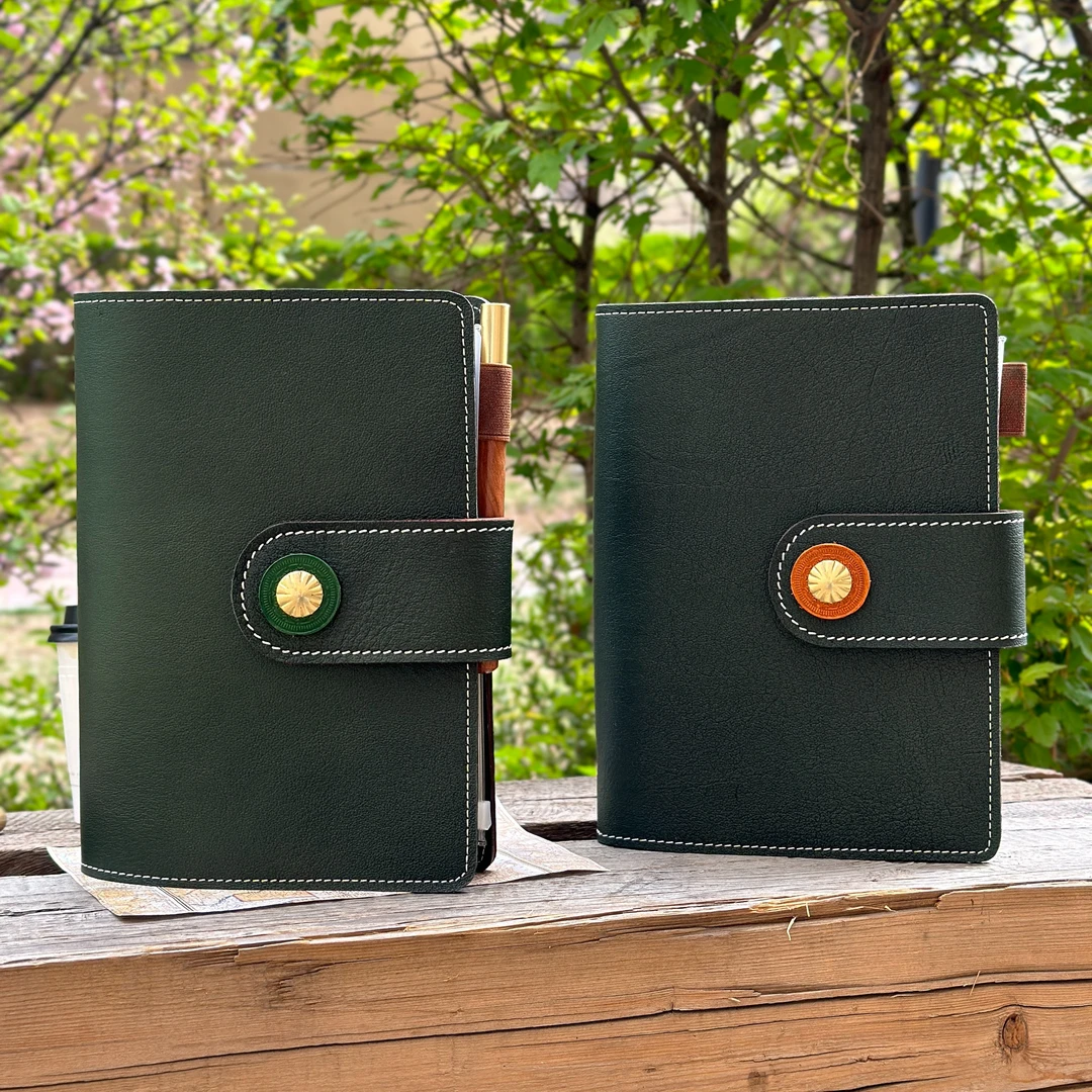 本儿哥的店 绿色真皮A5活页手帐本 牛皮记事本