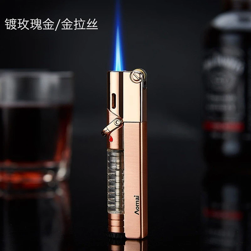 奥麦防风充气长条金属打火机防风火焰个性耐用砂轮打火器时尚可视