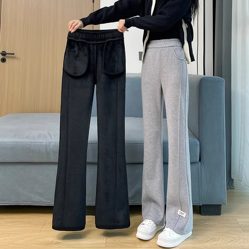 加绒毛呢黑色喇叭裤女秋冬裤子2025新款今年流行爆款微喇裤直筒裤