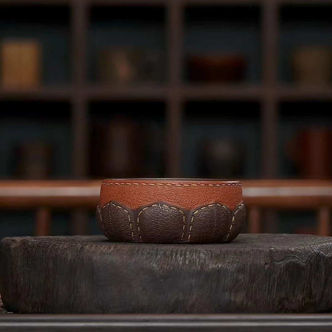 手工杯 | 九斋仿生皮革莲花杯（内紫）