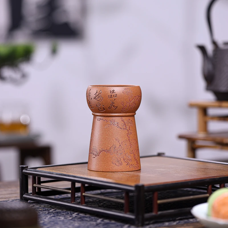 手工杯 | 宜兴紫砂杯 仇峰（梅花）创意老段手工主人杯