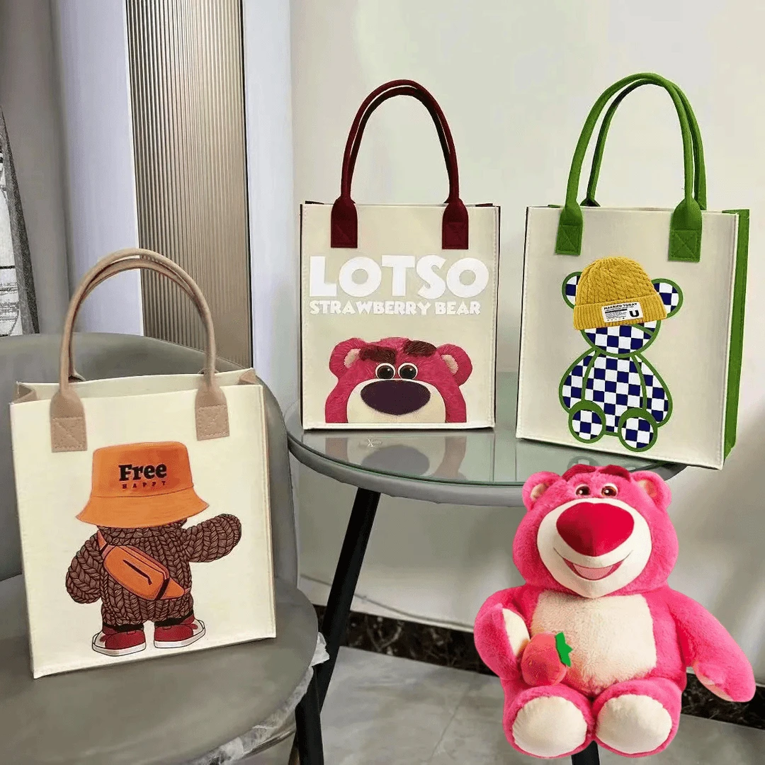 【新疆包邮】2024新款毛毡包大容量手提袋可爱卡通图案学生上班族包