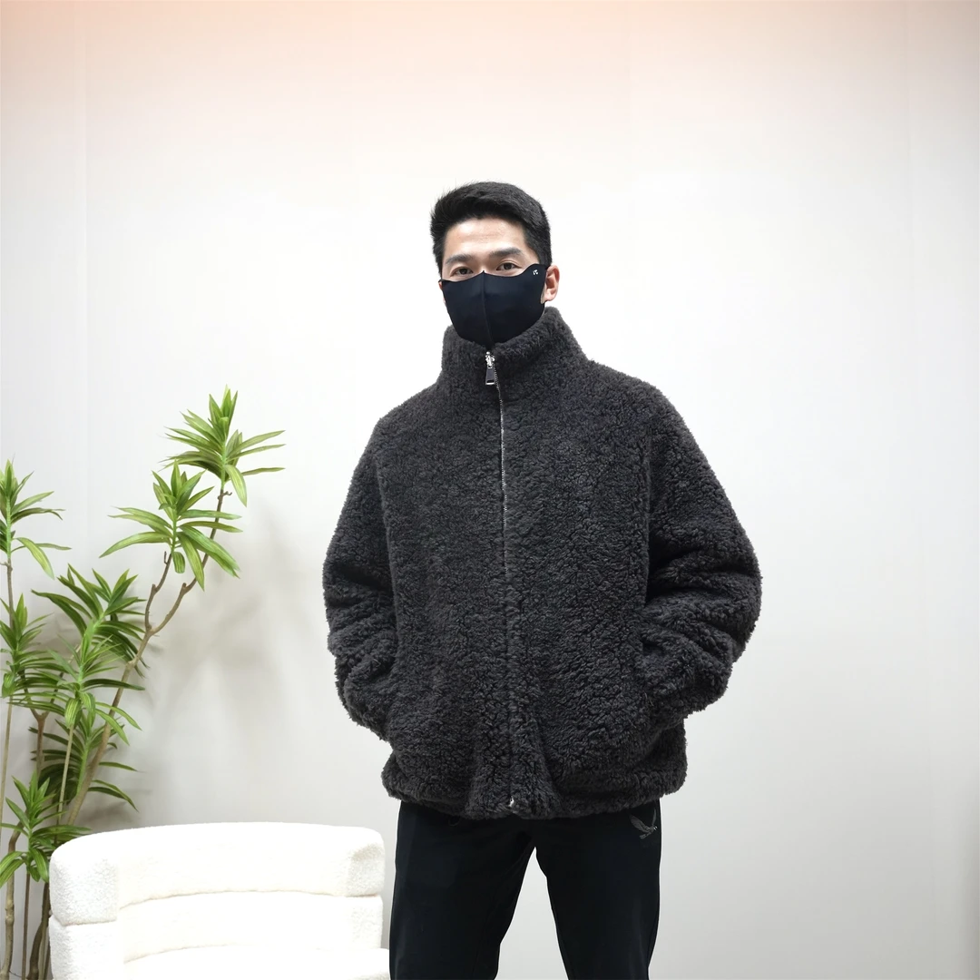 海宁全羊毛男士加厚保暖立领夹克冬季潮流宽松休闲外套2302