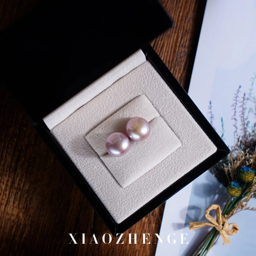 晓珍阁淡水珍珠紫色小灯泡耳钉7-8mm简约百搭时尚