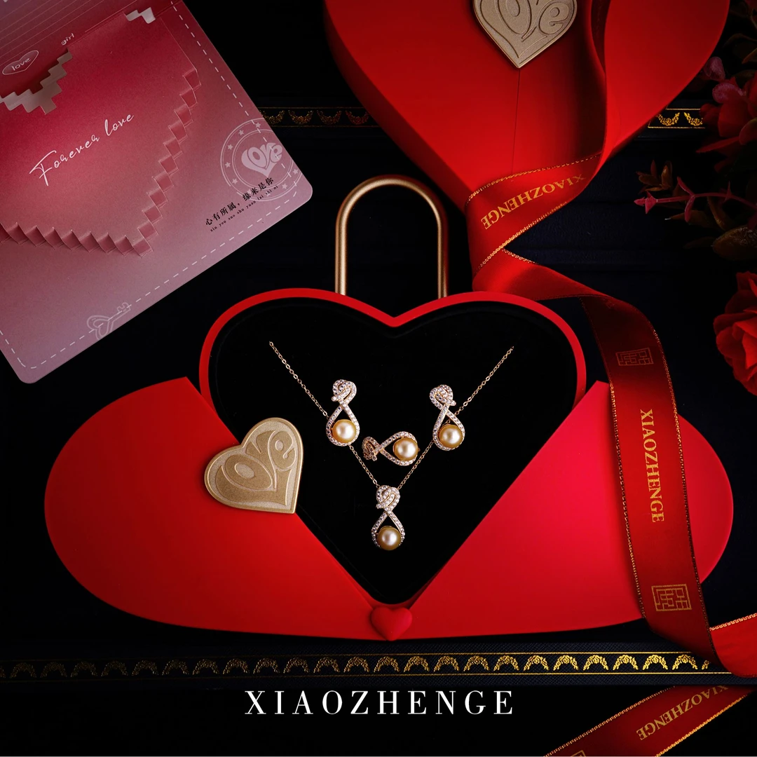 晓珍阁七夕专属-925银极光香槟金珍珠套装8-8.5mm