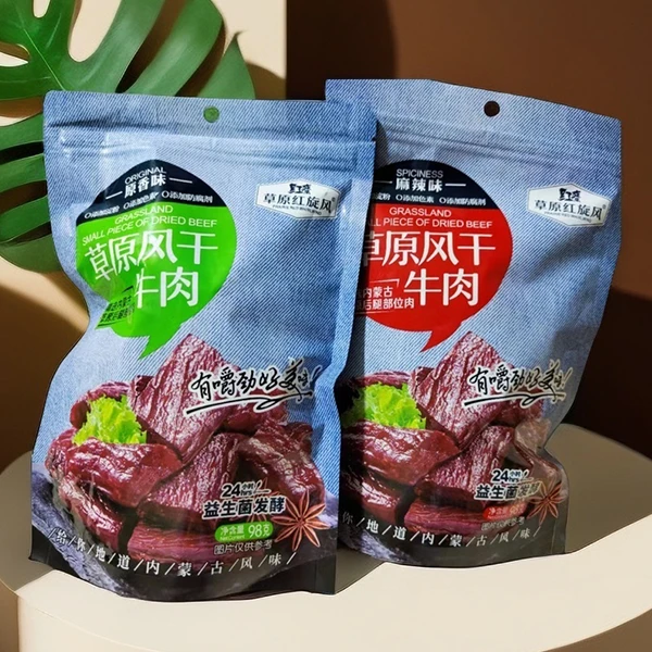 草原红旋风98克草原风干牛肉干益生菌发酵牛肉干网红休闲食品
