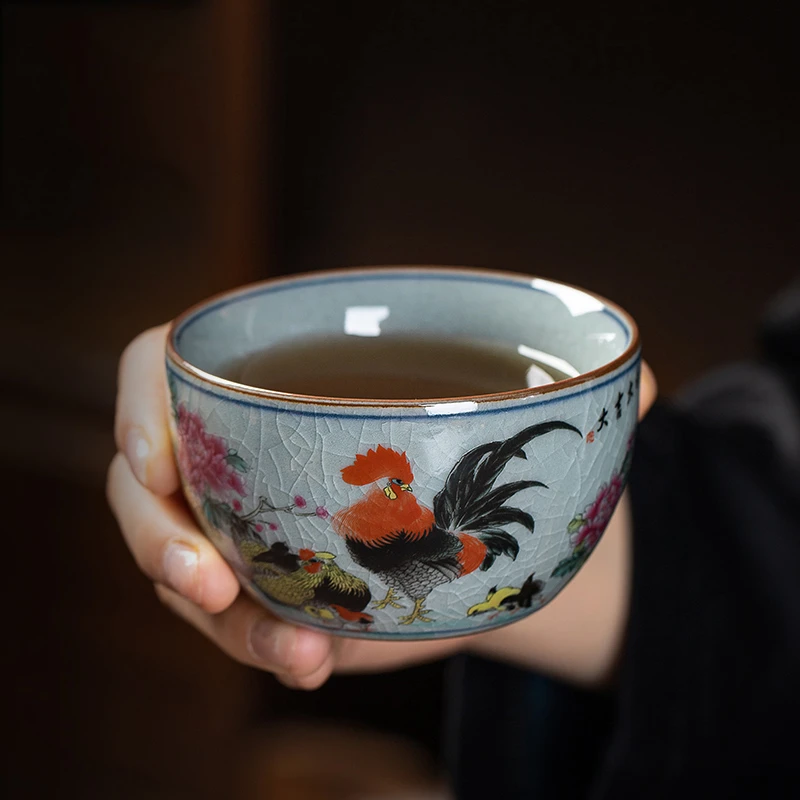 景德镇茶具老陶泥大吉大利卧足杯主人杯单杯喝茶碗个人专用喝水杯