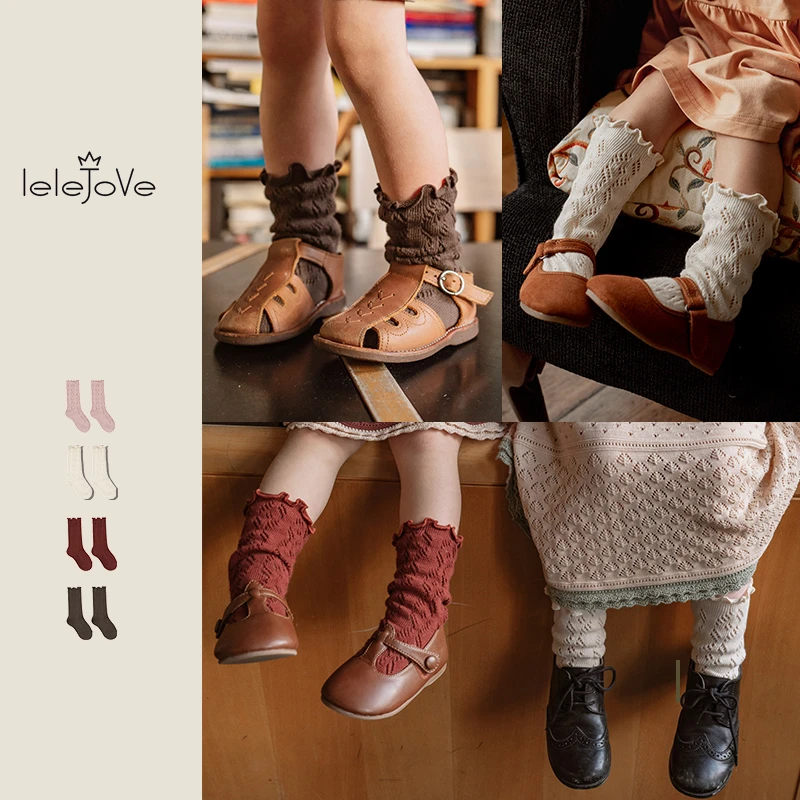 【lelejove】北欧风童宝宝夏款堆堆袜甜美镂空中筒袜子纯色3AS93373