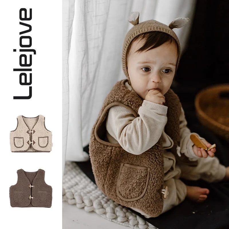 【lelejove】北欧风儿童秋冬双面羊羔毛纯色马甲外套毛绒1AW3C307