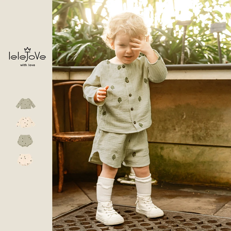 【lelejove】北欧风宝宝衬衫短裤纯棉裤子夏季款印花套装3AS3E316