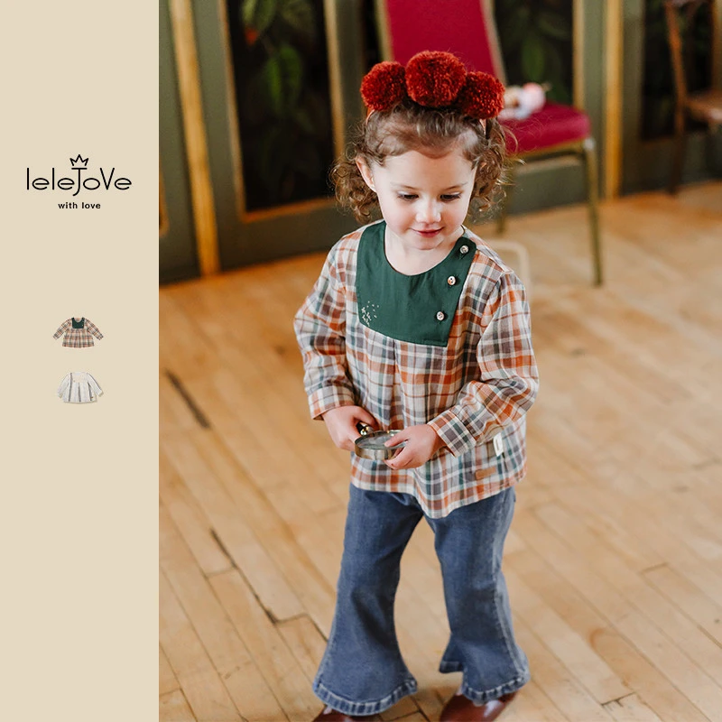 lelejove 北欧风女宝格纹衬衫女童春夏款清新上衣薄款4AS39940